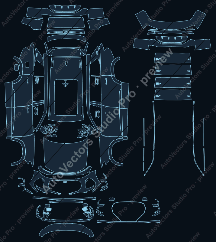 Audi Q6 Base 2024 precut PPF pattern – watermarked preview from the cutting software