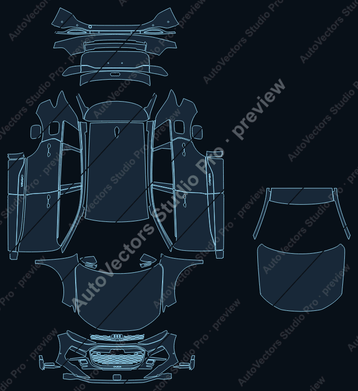 Audi Q6 e-tron 2024 SUV precut PPF pattern – watermarked preview from the cutting software