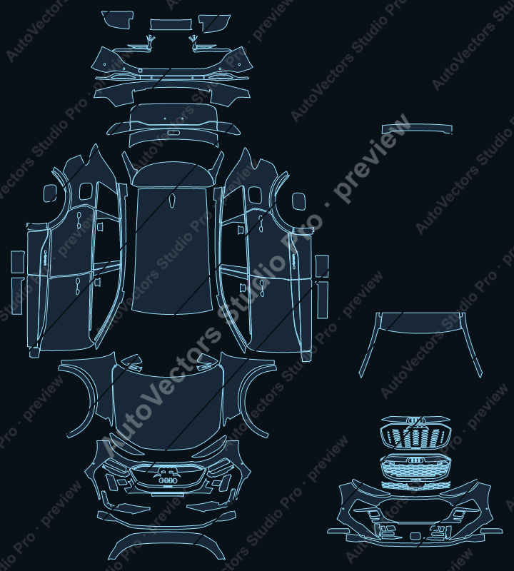 Audi Q6 e-tron S-Line 2025 SUV precut PPF pattern – watermarked preview from the cutting software