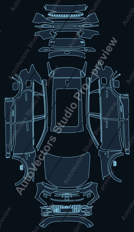 Audi Q6L e-tron 2025 SUV precut PPF pattern – watermarked preview from the cutting software
