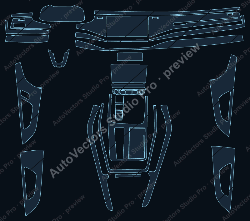 Audi Q7 Base 2020 precut interior protection film pattern – watermarked preview from the cutting software