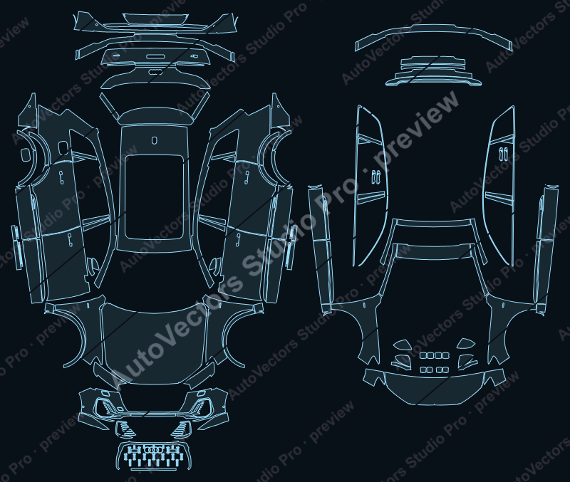 Audi Q7 LCI Premium 2024 SUV precut PPF pattern – watermarked preview from the cutting software