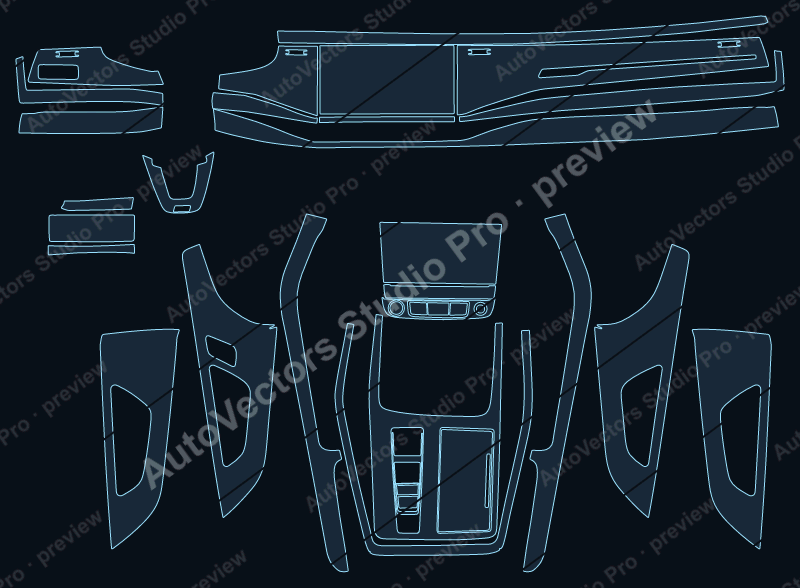 Audi Q8 2021 precut interior protection film pattern – watermarked preview from the cutting software