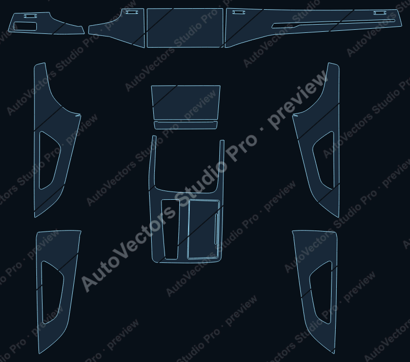 Audi Q8 2024 precut interior protection film pattern – watermarked preview from the cutting software