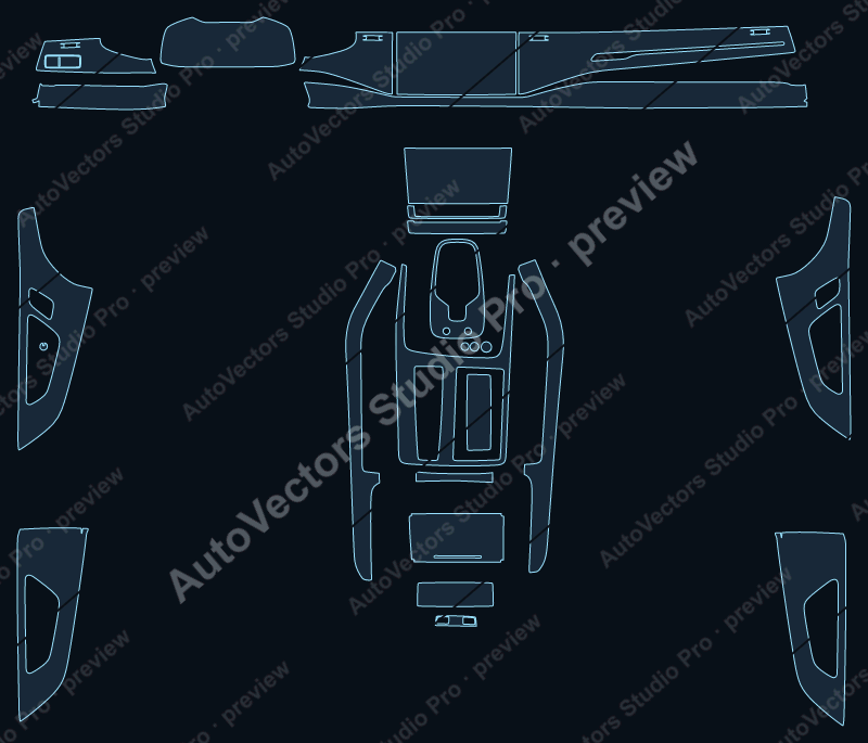 Audi Q8 Base 2018 precut interior protection film pattern – watermarked preview from the cutting software