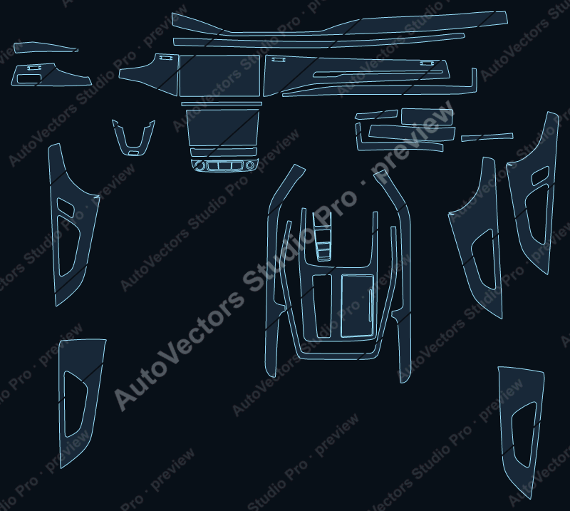 Audi Q8 Base 2021 precut interior protection film pattern – watermarked preview from the cutting software