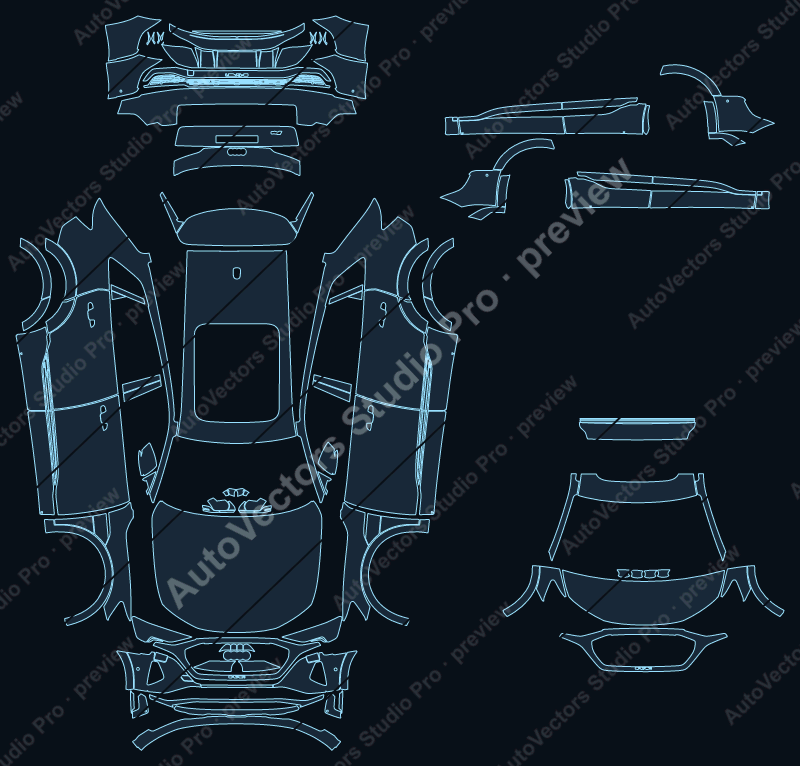 Audi Q8 e-tron Base 2024 SUV precut PPF pattern – watermarked preview from the cutting software