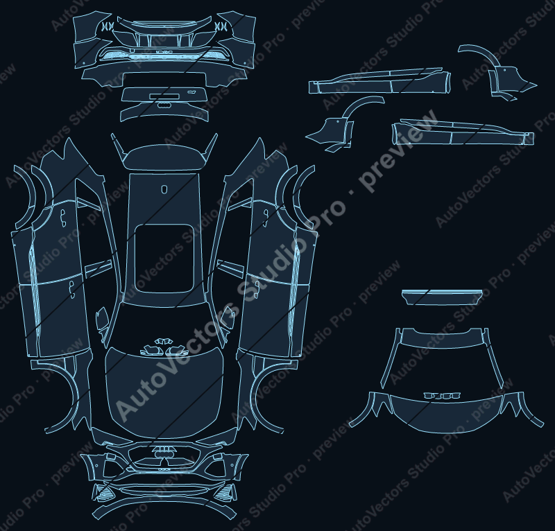 Audi Q8 e-tron S-Line LCI 2023 SUV precut PPF pattern – watermarked preview from the cutting software