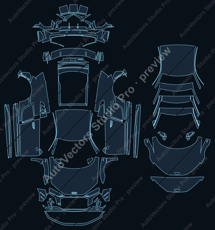 Audi R8 4S GT Facelift 2023 coupe precut PPF pattern – watermarked preview from the cutting software