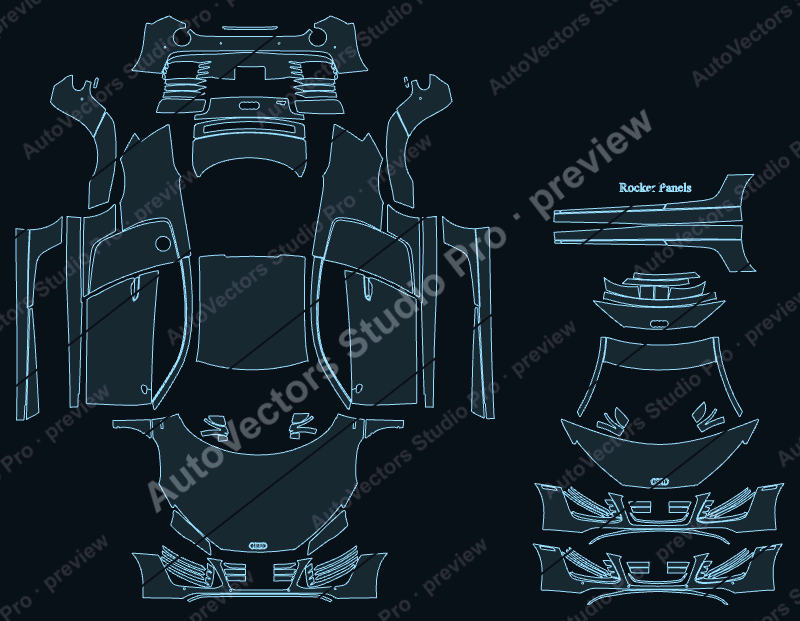 Audi R8 V10 2013 coupe precut PPF pattern – watermarked preview from the cutting software