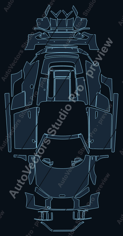 Audi R8 V10 2015 spyder precut PPF pattern – watermarked preview from the cutting software
