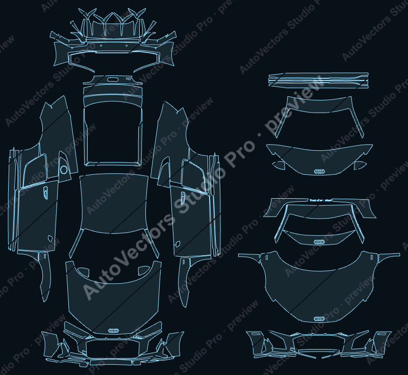 Audi R8 V10 2019 coupe precut PPF pattern – watermarked preview from the cutting software