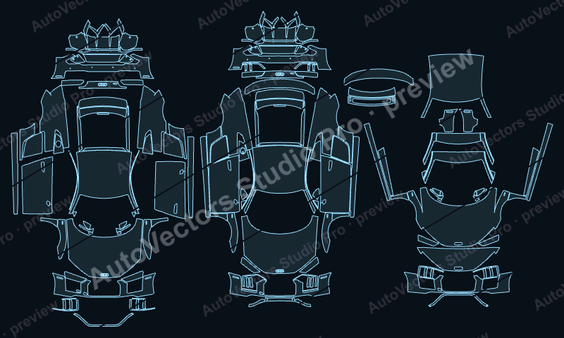 Audi R8 V10 Plus-V10 2017 coupe precut PPF pattern – watermarked preview from the cutting software