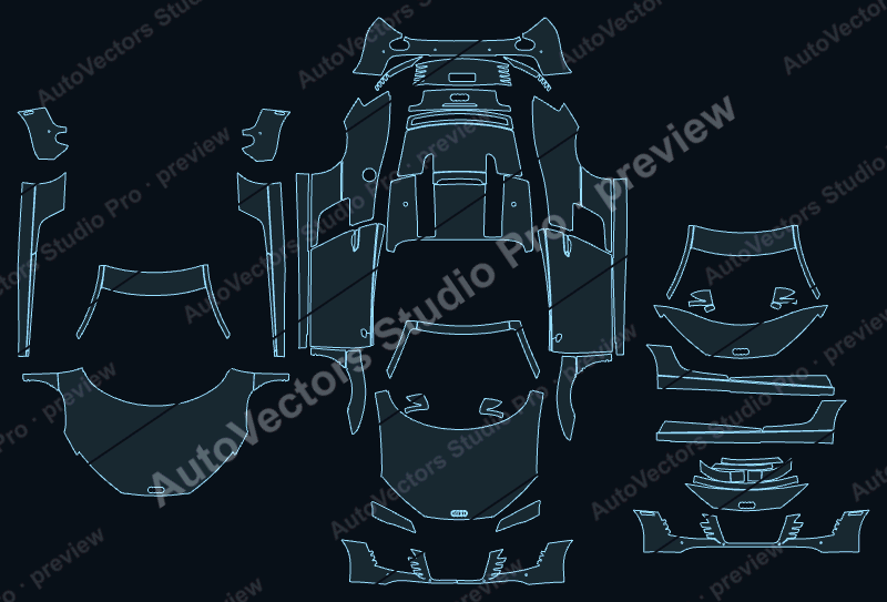Audi R8 V8 2009 spyder precut PPF pattern – watermarked preview from the cutting software