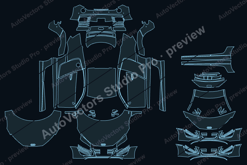 Audi R8 V8 2014 coupe precut PPF pattern – watermarked preview from the cutting software