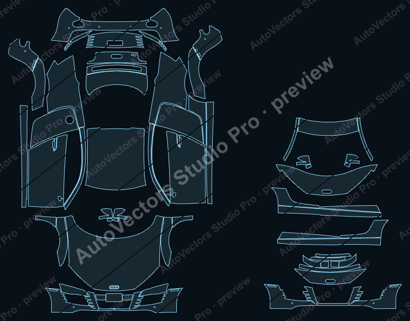 Audi R8 V8 4.2 2008 coupe precut PPF pattern – watermarked preview from the cutting software