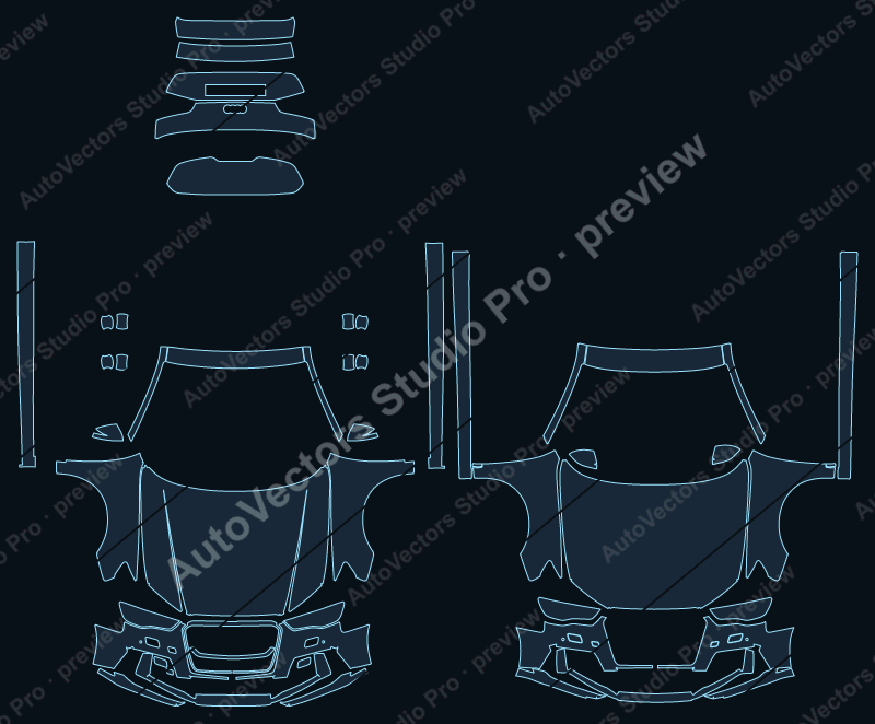 Audi RS 3 8VA 2015 sportback precut PPF pattern – watermarked preview from the cutting software