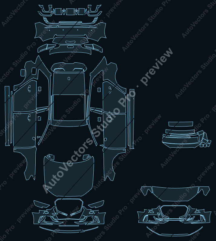 Audi RS 3 8VA Facelift 2017 sportback precut PPF pattern – watermarked preview from the cutting software