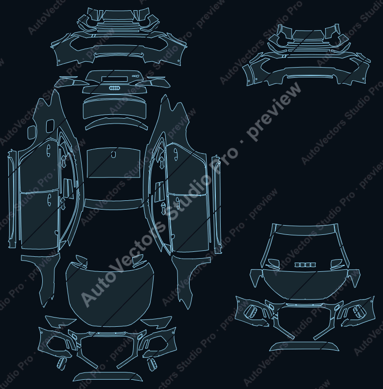 Audi RS 3 8Y 2021 sedan precut PPF pattern – watermarked preview from the cutting software
