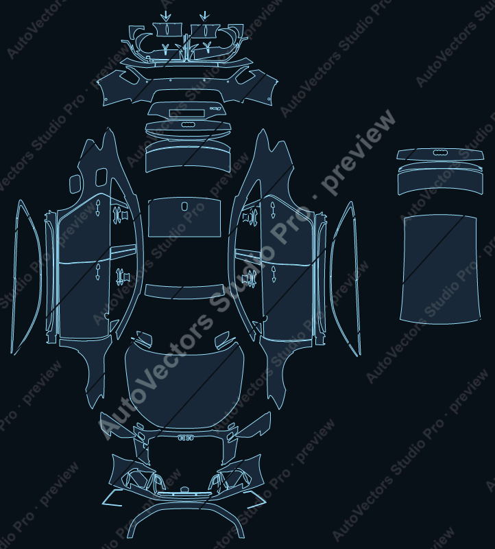 Audi RS 3 8Y Facelift 2024 sedan precut PPF pattern – watermarked preview from the cutting software