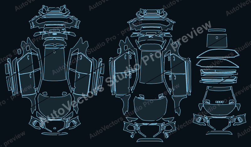 Audi RS 3 8Y V2 2021 sportback precut PPF pattern – watermarked preview from the cutting software