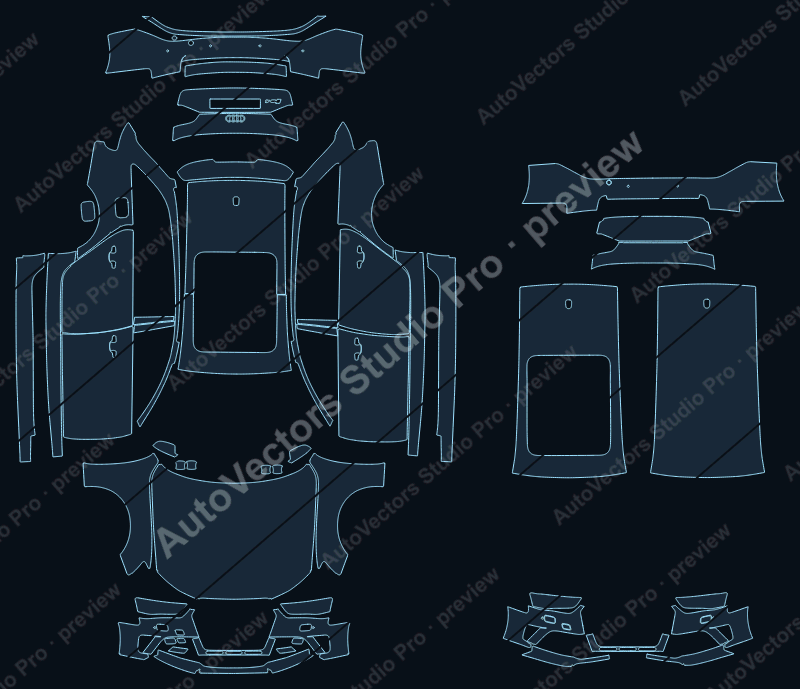 Audi RS 4 B8 Facelift 2012 avant precut PPF pattern – watermarked preview from the cutting software