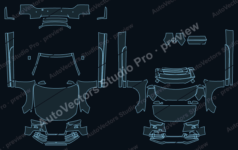 Audi RS 5 8F Facelift 2013 cabriolet precut PPF pattern – watermarked preview from the cutting software