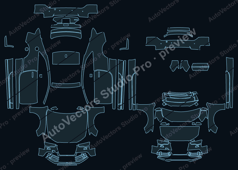Audi RS 5 8T Facelift 2012 coupe precut PPF pattern – watermarked preview from the cutting software
