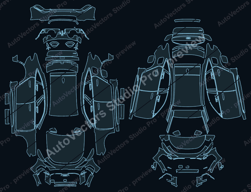 Audi RS 5 B10 2026 sedan precut PPF pattern – watermarked preview from the cutting software
