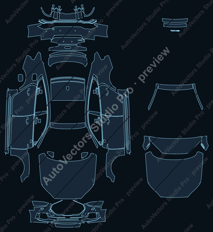 Audi RS 5 B9 2018 sportback precut PPF pattern – watermarked preview from the cutting software