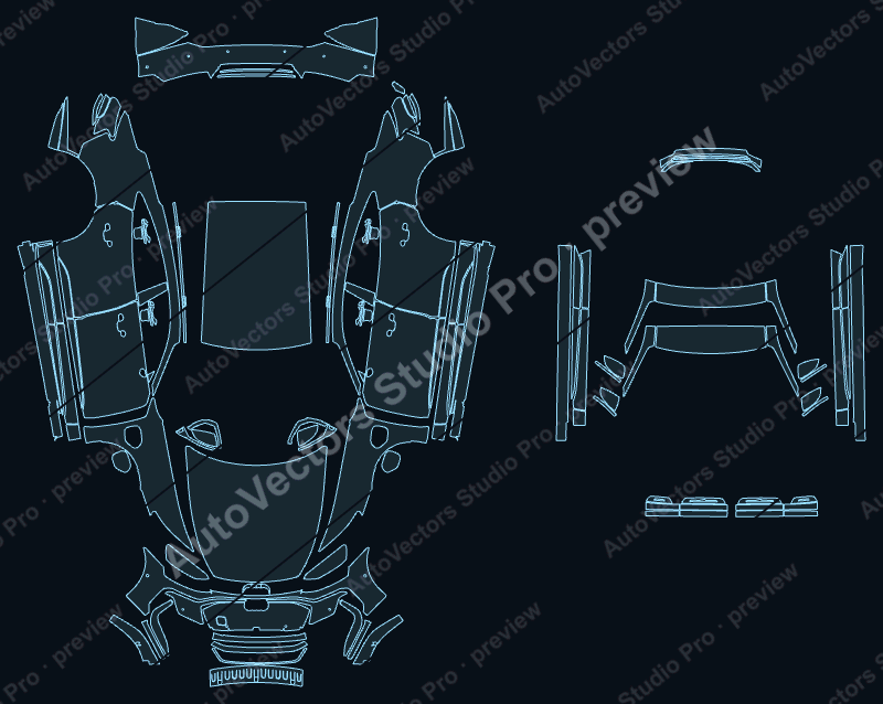 Audi RS e-tron GT J1 2025 sedan precut PPF pattern – watermarked preview from the cutting software