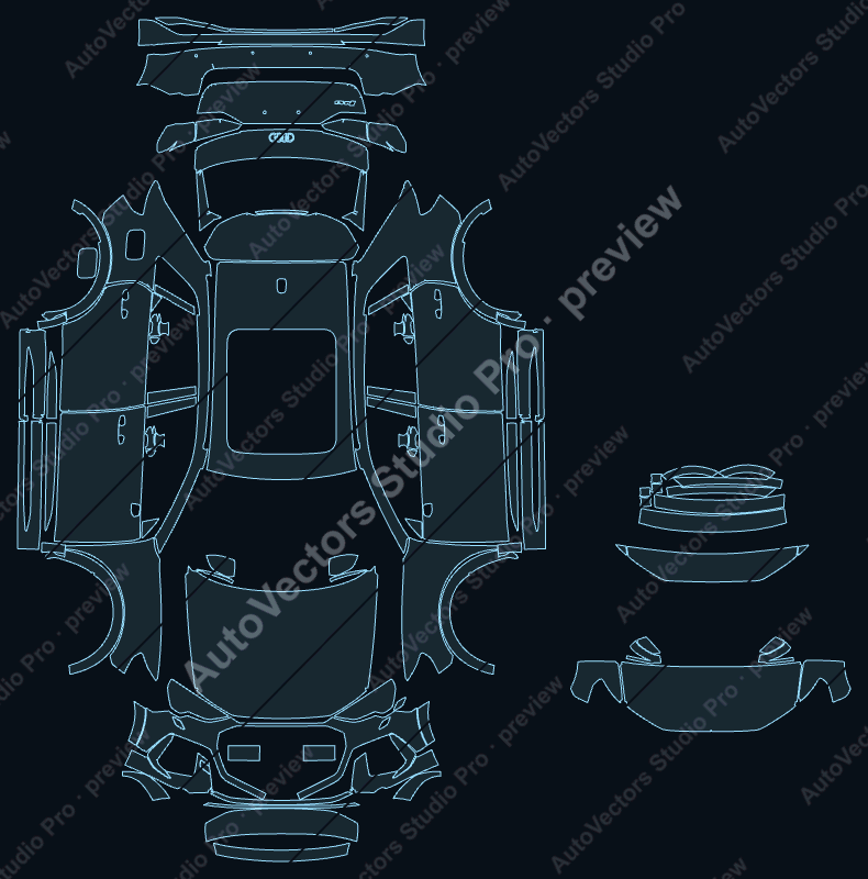 Audi RS Q3 F3 2019 SUV precut PPF pattern – watermarked preview from the cutting software
