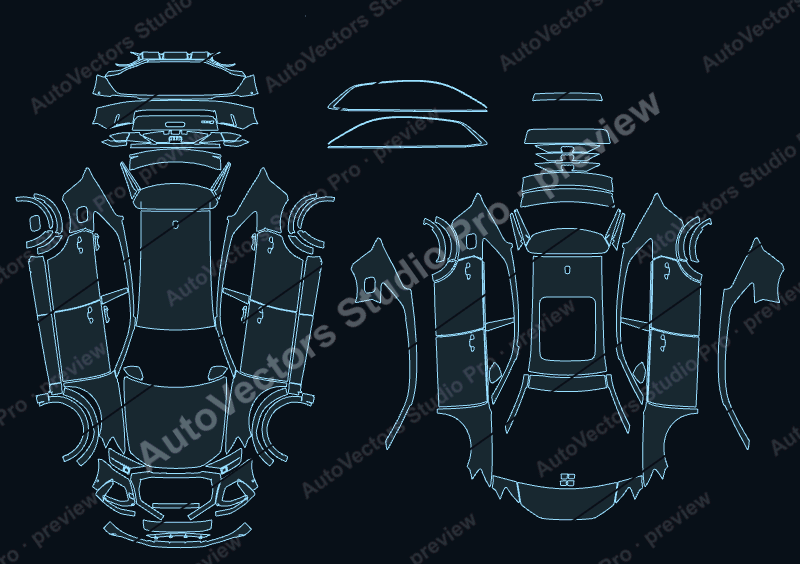 Audi RS Q8 Base 4M 2021 SUV precut PPF pattern – watermarked preview from the cutting software