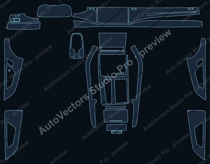 Audi RS Q8 Carbon Black-Vorsprung 2020 precut interior protection film pattern – watermarked preview