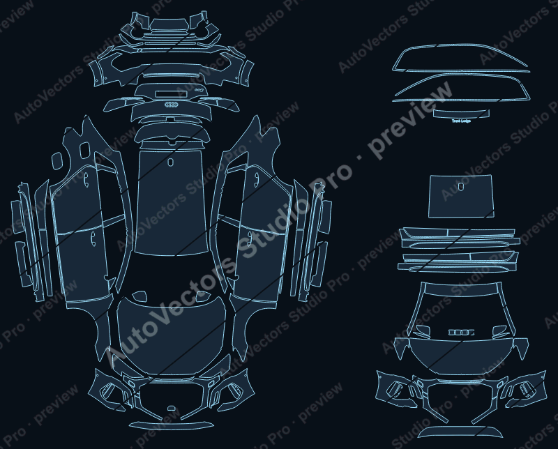 Audi RS3 8Y 2022 sportback precut PPF pattern – watermarked preview from the cutting software