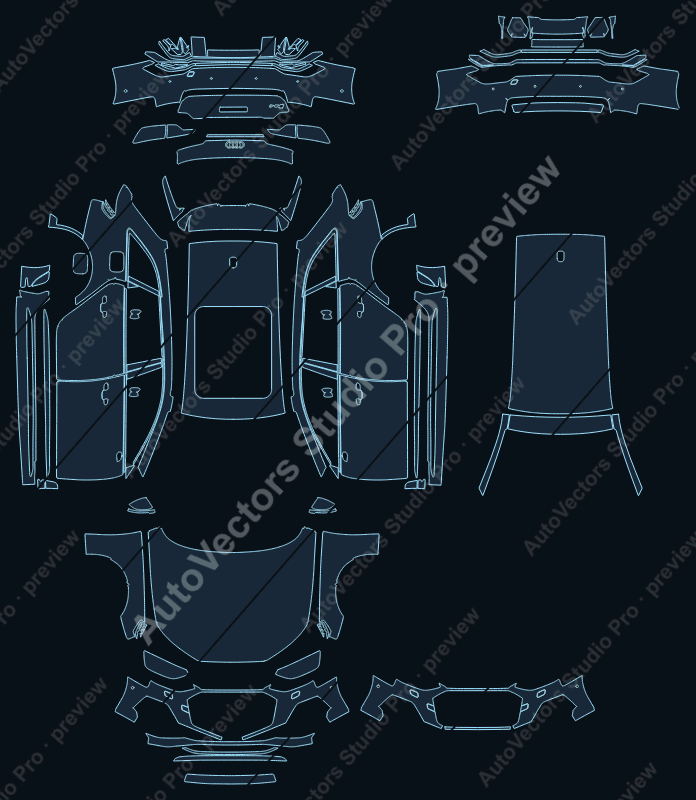 Audi RS4 B9 Facelift 2019 avant precut PPF pattern – watermarked preview from the cutting software