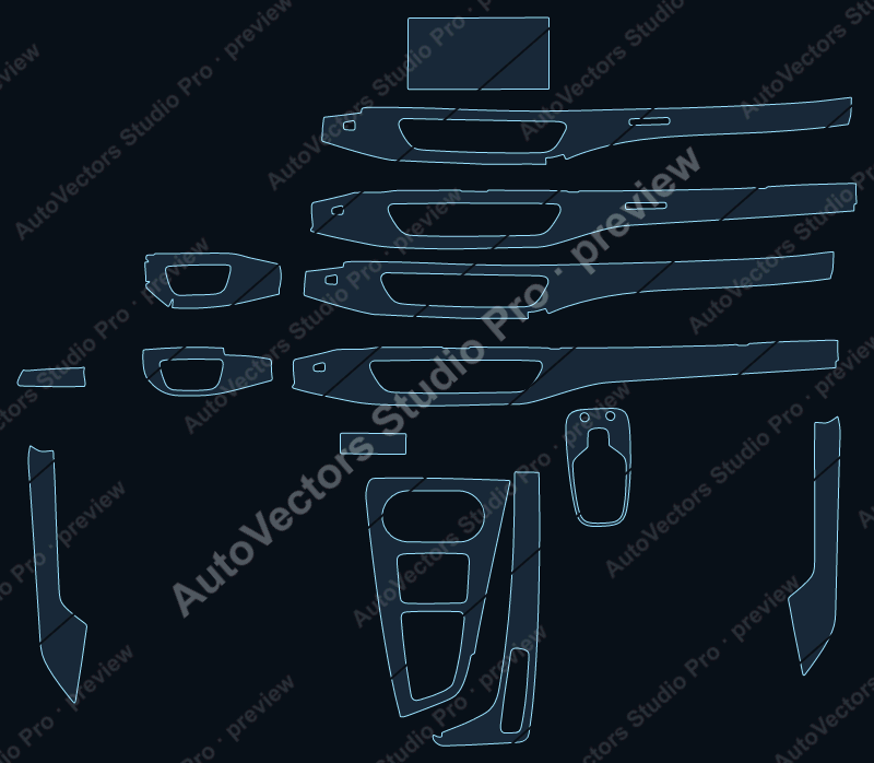 Audi RS5 2021 2-door precut interior protection film pattern – watermarked preview from the cutting software