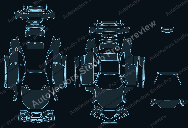 Audi RS5 2021 coupe precut PPF pattern – watermarked preview from the cutting software