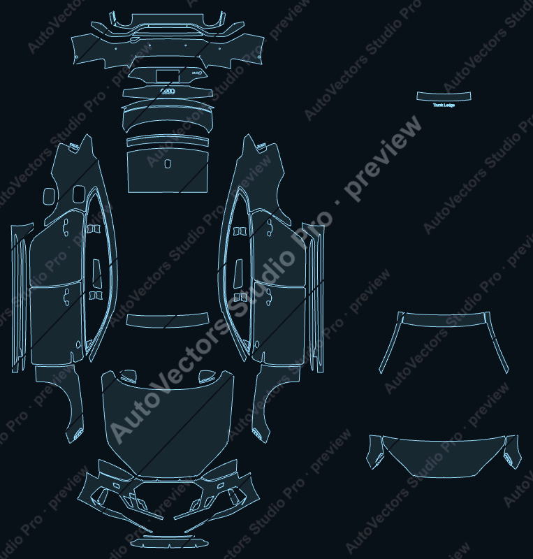 Audi RS5 2021 sportback precut PPF pattern – watermarked preview from the cutting software