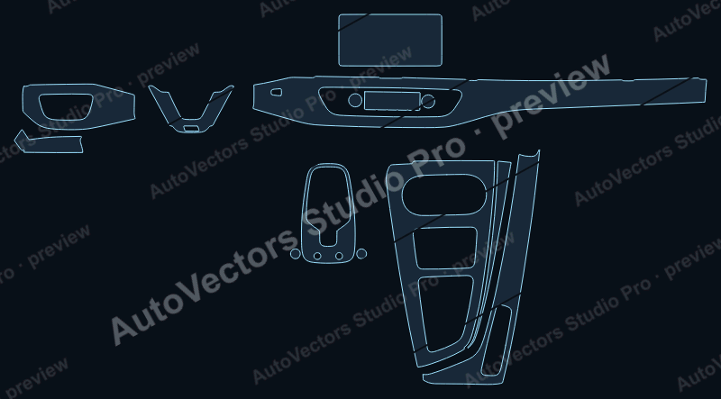 Audi RS5 Carbon Edition 2018 precut interior protection film pattern – watermarked preview from the cutting software