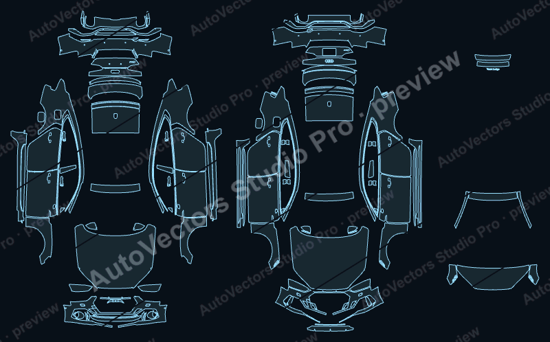 Audi RS5 V2 2021 sportback precut PPF pattern – watermarked preview from the cutting software