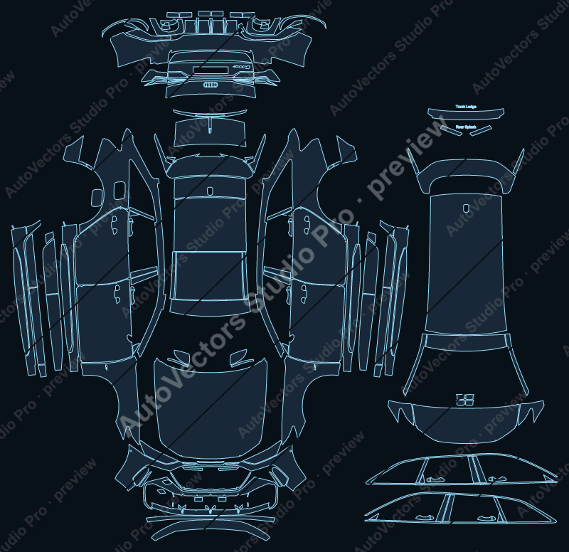 Audi RS6 GT C8 LCI 2024 avant precut PPF pattern – watermarked preview from the cutting software