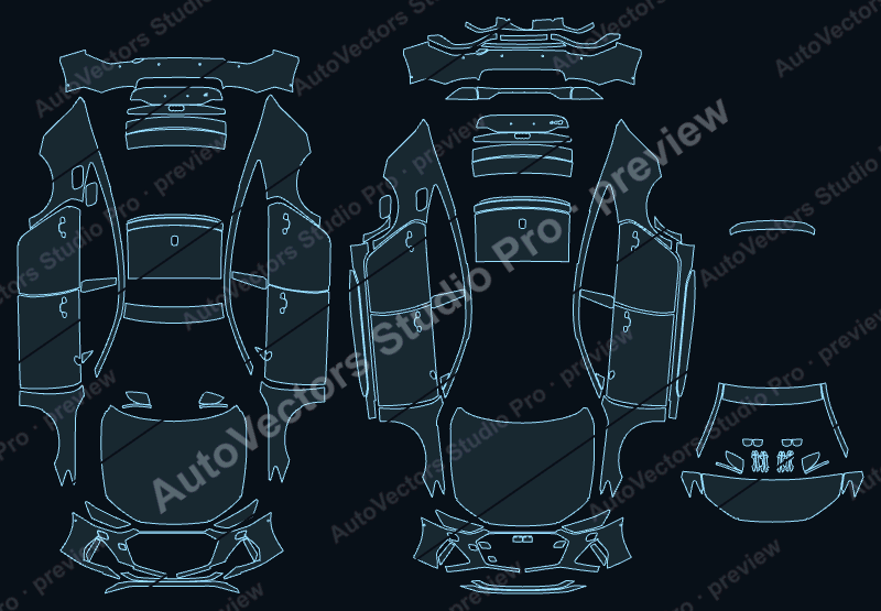 Audi RS7 2021 sportback precut PPF pattern – watermarked preview from the cutting software