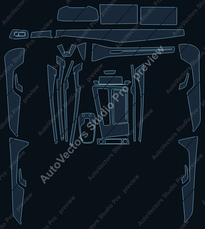 Audi RS7 Base 2021 precut interior protection film pattern – watermarked preview from the cutting software