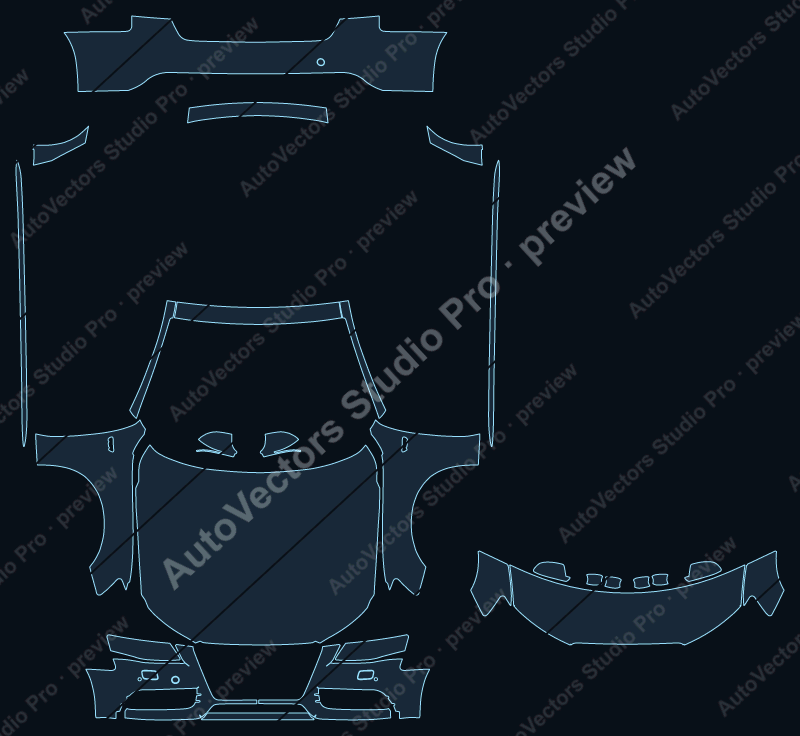 Audi S4 B8 2009 sedan precut PPF pattern – watermarked preview from the cutting software