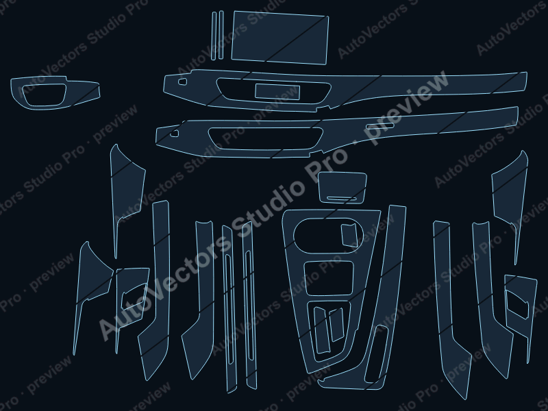Audi S5 2021 4-door precut interior protection film pattern – watermarked preview from the cutting software