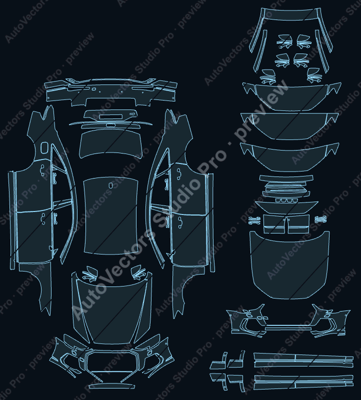 Audi S8 4N Facelift 2022 sedan precut PPF pattern – watermarked preview from the cutting software