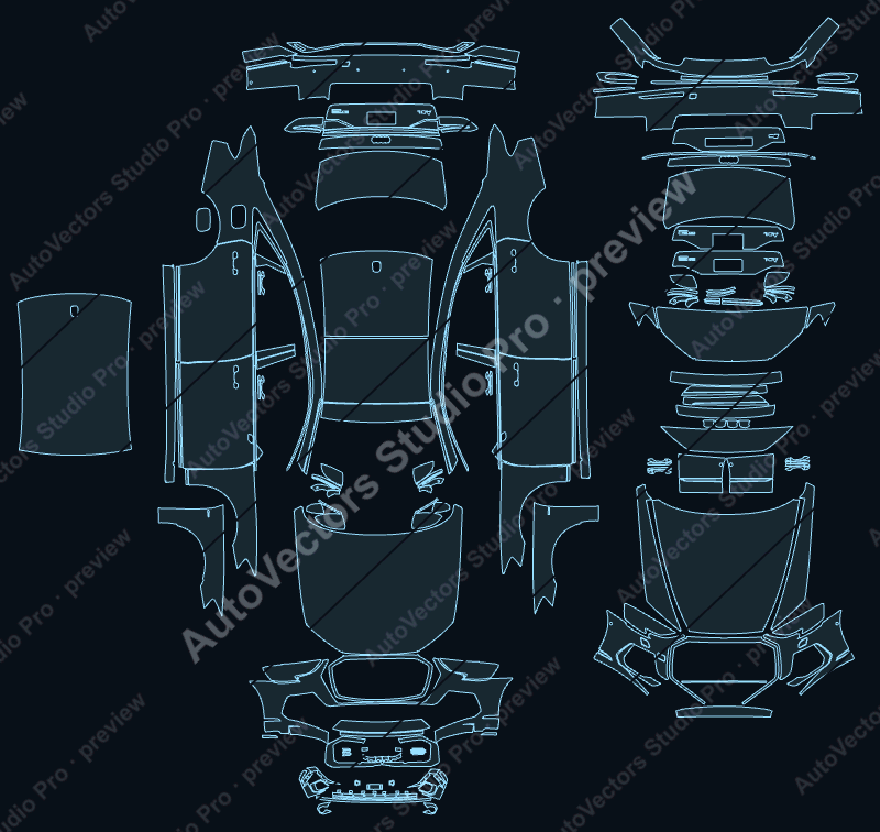 Audi S8 L D5 Facelift 2022 sedan precut PPF pattern – watermarked preview from the cutting software