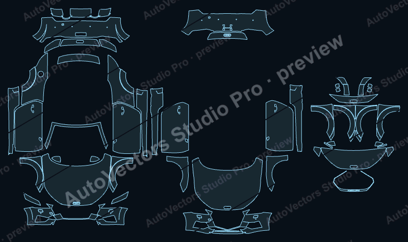 Audi TT 8S Facelift 2019 roadster precut PPF pattern – watermarked preview from the cutting software