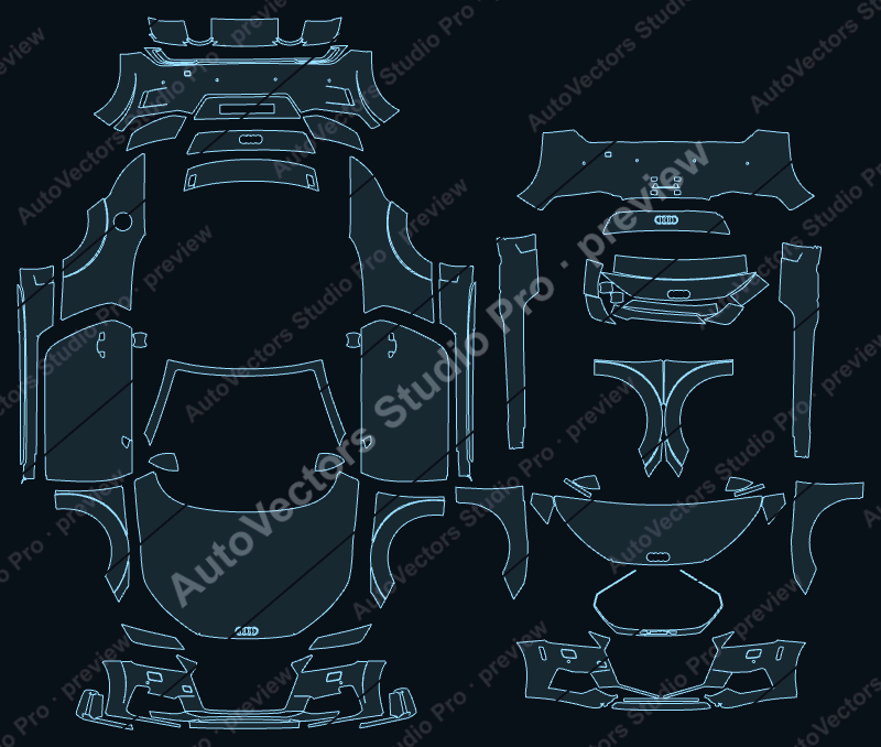 Audi TT 8S S Line Facelift 2019 roadster precut PPF pattern – watermarked preview from the cutting software